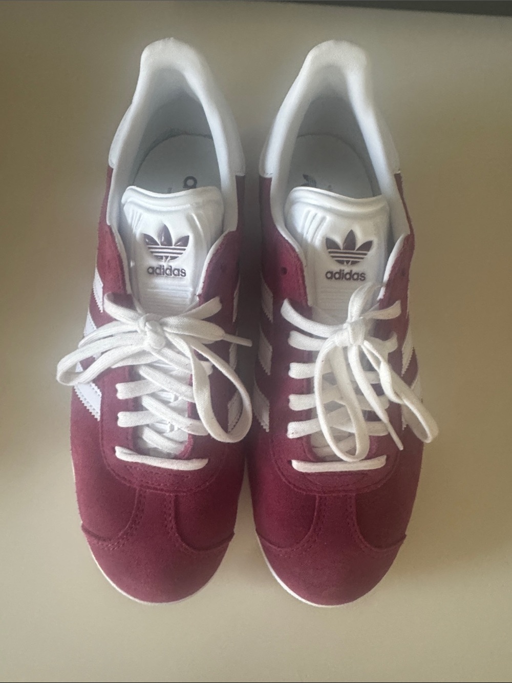 adidas Men’s Burgundy Suede Sneakers with White Stripes